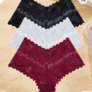 3 PC SET LACED BOYSHORT WOMENS PANTIES LOE RISE FLORAL SIZE L  [6]